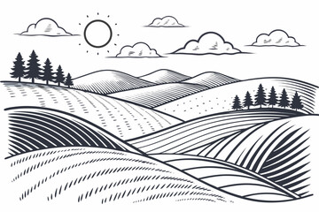 Fototapeta premium Create a bold, flat vector illustration of a simple, plain landscape featuring a horizon line and minimal details. Use strong, contrasting colors.