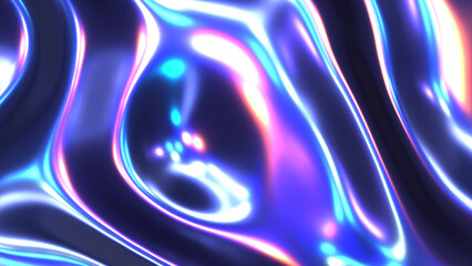 Liquid blue chrome waves background, shiny and lustrous metal pattern texture, silky 3D illustration.