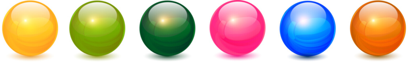  Glass balls multicolored collection, lustrous and shiny 3D spheres set.