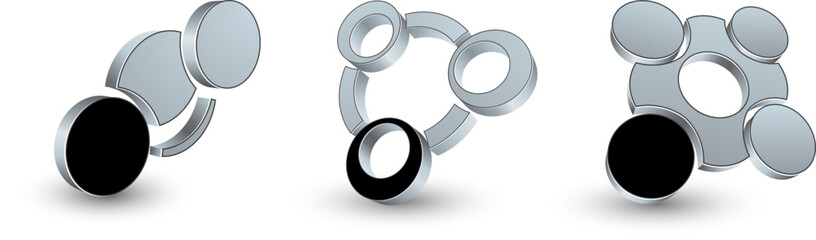 3D abstract symbols, silver black logos for business.