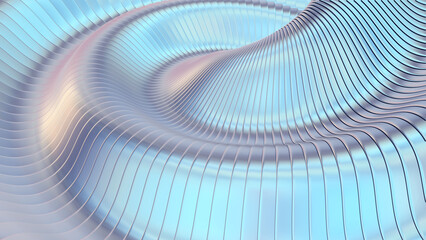 Abstract iridescent striped background, wavy purple blue stripes pattern, interesting spiral architectural minimal wallpaper.