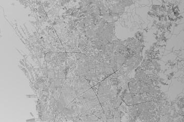 Map of the streets of Quezon City (Philippines) made with black lines on grey paper. Top view. 3d render, illustration