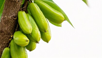 Bilimbi fruit on a tree. using macro technique. white background. copy space