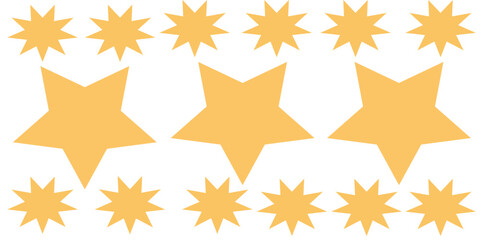 gold chalk crayon doodle stars set. Shine and sparkle hand drawn drawing collection. Children style yellow wax pencil elements. Grunge texture star shapes. Vector illustration