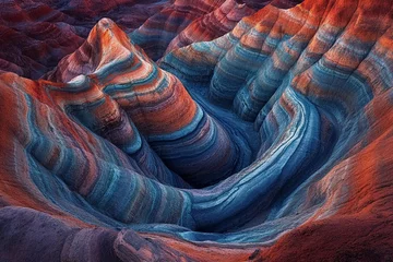 Fototapete Arizona Colorful rock formation in desert with red and blue swirls under clear sky  © JEMEE  PHOTO STORE