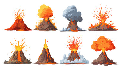 Obraz premium Cartoon volcanoes erupting