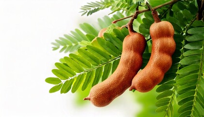 Tamarind on a tree. using macro technique. white background. copy space