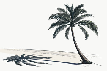 Create a bold, vector illustration of a single palm tree silhouette, emphasizing strong, thick outlines.  Include a cast shadow.