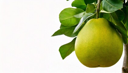 Pomelo on a tree. using macro technique. white background. copy space