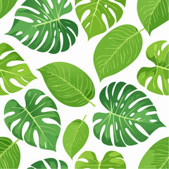Tropical leaves, seamless pattern. Green leaf plants, endless design