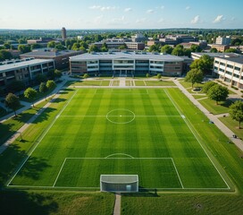 Fototapeta premium Panoramic View of School Campus with Soccer Field