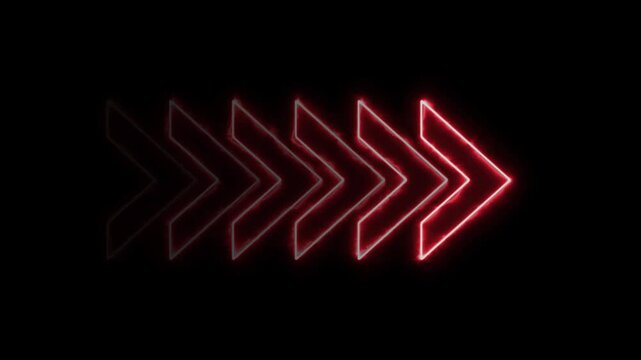 red Neon line arrow animation. Glowing wright arrow looping animated. direction neon arrow sign motion. Blinking direction arrows 4k video.