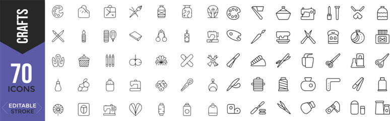 Creative Crafts Vector Icon Set – Art & DIY Tools Collection

