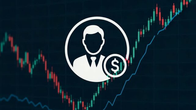 A stylized illustration of finance, featuring a businessman icon and rising stock market trends. Ideal for financial articles or investment-related projects.