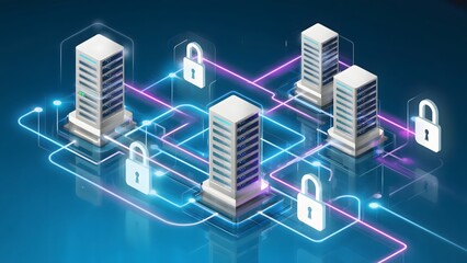 Fototapeta premium Data Center Servers with Security Locks