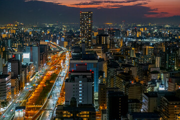 高層ビルから見た大阪の夜景