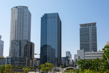 Obraz premium 昼の大阪府大阪市北区中之島からみた大阪の風景