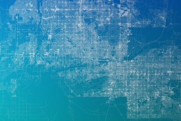 Map of the streets of Phoenix (Arizona, USA) made with white lines on greenish blue gradient background. 3d render, illustration