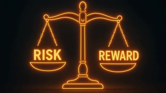 A neon light representation of balance, showcasing the concepts of risk and reward. This image symbolizes decision-making and the fine line between opportunities and challenges.