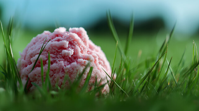 Eiskugel liegt im Gras als Symbol f&uuml;r Sommer und Verg&auml;nglichkeit. K&uuml;nstliche Intelligenz KI