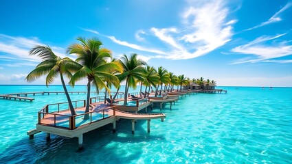 Luxury overwater bungalows tropical island paradise