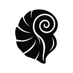 Stylized Spiral Seashell Silhouette in Black and White