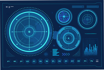 Futuristic circular HUD interface design, glowing elements, technological display, digital overlay, high-tech aesthetic, sci-fi visuals.