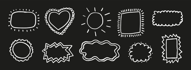 Set of frames with wavy edges. Ornaments, patterns. Doodle, cute retro borders, frames. Design for card, invitation, cover, packaging. La dolce vita style. Sticker. Quote box. Logo. 