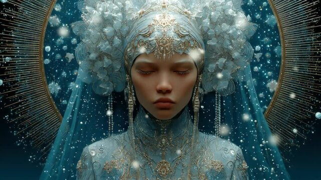 Serene Snow Queen with Fantasy Portrait.