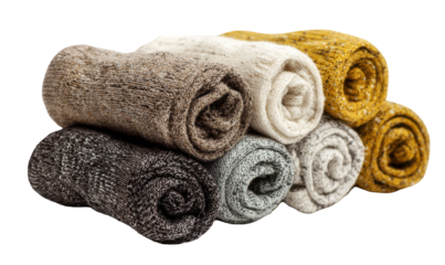 Rolled-up wool socks in various shades