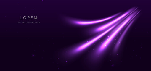 Glowing beam purple curved rays on dark purple background.