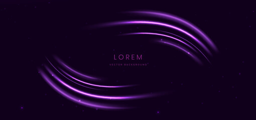 Glowing beam purple curved rays on dark purple background.