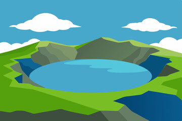 Fototapeta premium Stunning Crater Lake Landscape A Serene Vista of Nature's Majesty
