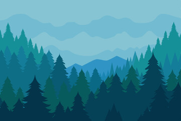 Fototapeta premium Serene Mountain Forest Landscape A Breathtaking View of Evergreen Trees and Misty Peaks