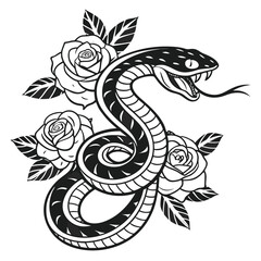 Obraz premium “Serpent Bloom” – Coiled Snake with Roses