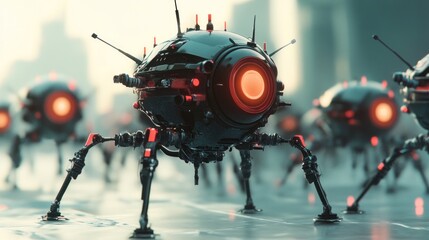 Futuristic robotic insects in urban setting