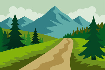 Fototapeta premium Serene Mountain Road A Picturesque Hiking Trail Through Majestic Peaks and Lush Forests