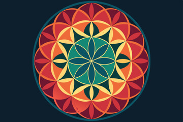 Create a vibrant mandala design featuring symmetrical, intricate circle shapes, radiating outwards; inspiring peace and tranquility.