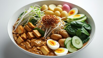 Delicious Gado-Gado Indonesian Salad with Peanut Sauce and Fresh Vegetables