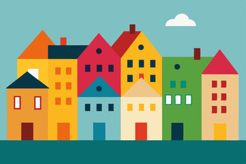 Vibrant Colorful Houses A Charming Row of Homes Illustration