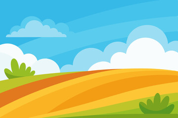 Obraz premium Vibrant Summer Landscape Rolling Hills, Golden Fields, and Sunny Skies