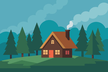 Cozy Cabin in the Woods A Serene Mountain Escape Illustration