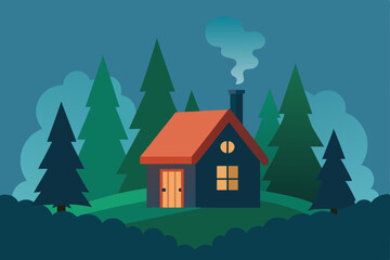 Cozy Cabin in the Woods A Serene Nighttime Illustration