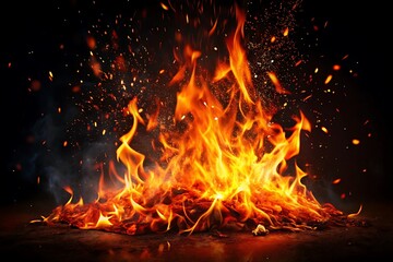 Obraz premium Pile of burning wood with a lot of sparks