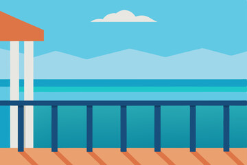 Fototapeta premium Serene Ocean View Relaxing Coastal Balcony Scene Illustration