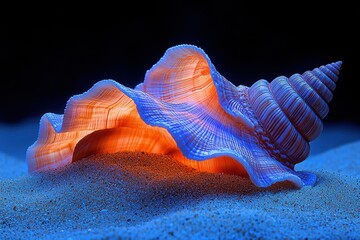 Seashell, vibrant colors, sandy bed