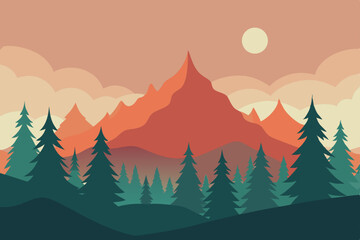 Fototapeta premium Majestic Mountain Landscape Sunrise over Pine Forest Peaks