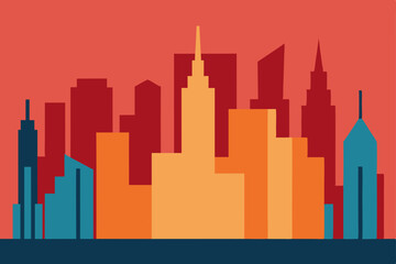 Obraz premium New York City skyline silhouette vector illustration with urban buildings and famous downtown architecture