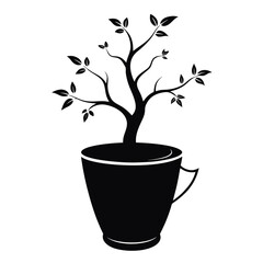 Obraz premiumA black cup with a tree growing vector illustration. 