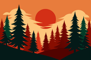 Obraz premium Winter wonderland vector illustration with a festive Christmas tree in a snowy forest landscape, perfect for holiday season backgrounds